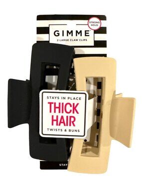 2 Gimme Large Claw Clips Strong Grip Hold Thick Hair Stays In Place Black +Beige